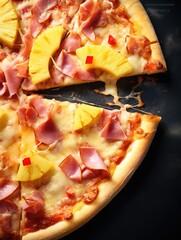 Wall Mural - A slice of pizza topped with ham, pineapples, and pineapple slices