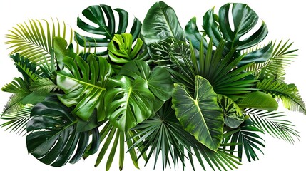 Aufkleber - Tropical leaves foliage plant bush floral arrangement nature backdrop isolated on white background clipping path included : Generative AI