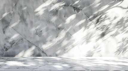 Aufkleber - White Marble Table with Tree Shadow on Concrete Wall Texture Background Suitable for Product Presentation Backdrop Display and Mock up : Generative AI
