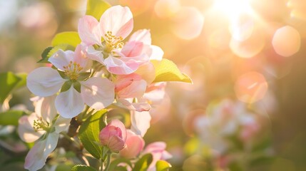 Wall Mural - Apple blossoms appearing in spring time Appletree flowers Blooming appletrees Blooming orchards : Generative AI