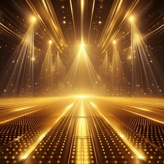 Wall Mural - gold lights rays scene background. golden light award stage with rays and sparks