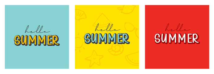 Hello summer hand drawn lettering banner background. Summer vintage calligraphy poster.