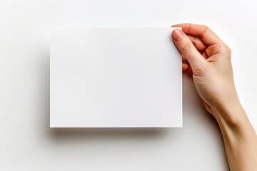 Blank paper mockup on hand created with generative AI