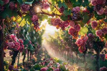 Wall Mural - Sunlight filters through the grapevines, painting a picturesque scene