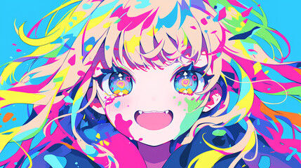 Poster - close up of kawaii smiling girl, anime style