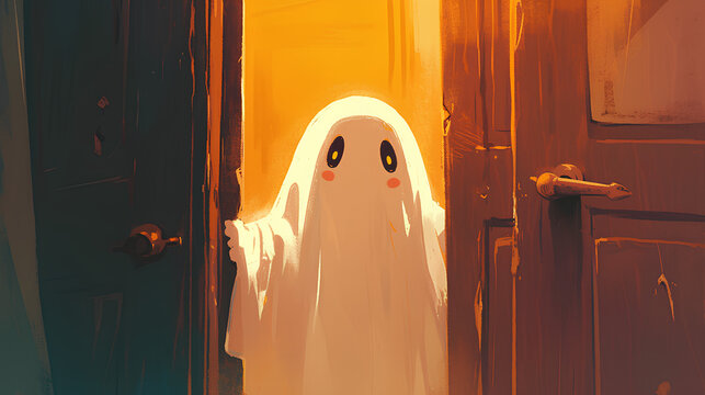 cute and scary white ghost mascot