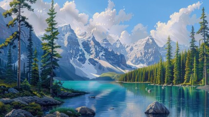 A Serene Journey Through the Pristine Canadian Rockies with Majestic Mountains and Serene Glacial Lakes
