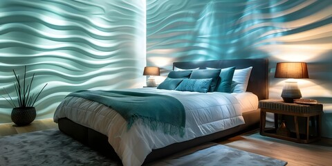 Wall Mural - Elegant textured wall in a stylish bedroom. Concept Textured Wall, Bedroom Decor, Elegant Design, Stylish Interior
