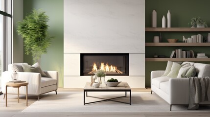 Wall Mural - Gas fireplace in a modern cozy living room