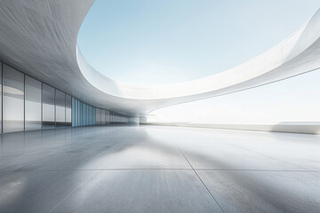 Poster - The modern concrete giant earth arc building has a clean and bright sky background with the ground.