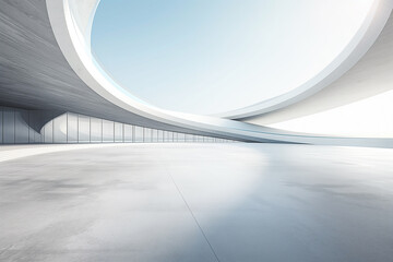 Poster - The modern concrete giant earth arc building has a clean and bright sky background with the ground.