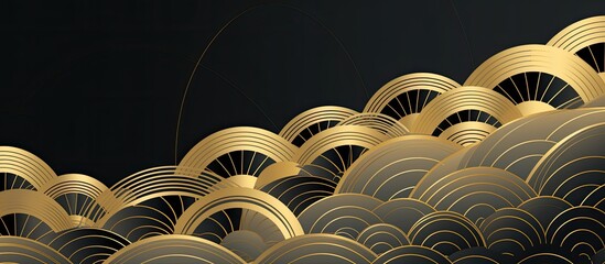 Poster - Japanese paper and brush writing background with gold and silver elements; ideal for showcasing a copy space image.