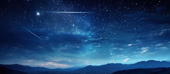 Wall Mural - night sky panorama with a deep blue hue, stars, and grain, beautifully calibrated white balance, per