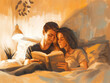 © Eri - ベッドで本を読むカップル、夫婦