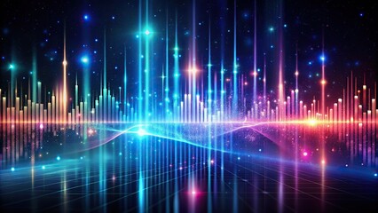 Sticker - Abstract digital background with glowing lights and an audio spectrum visualization, symbolizing data, technology, and business growth, abstract, digital, background, glowing, lights, audio