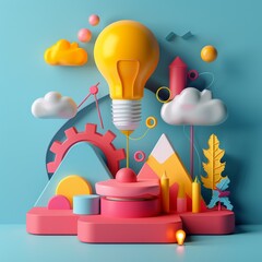 Wall Mural - A conceptual 3D icon illustrating planning, with abstract shapes and vibrant colors representing the creativity and innovation involved in strategic decision-making and foresight.