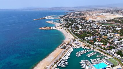 Wall Mural - aerial view of the popular glyfada coast, south athens suburb, greece, with beaches, marinas and tur