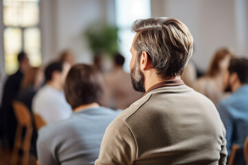 Canvas Print - AI generative image of adult student in school or college class listening to a lesson