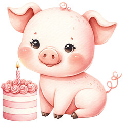 Wall Mural - pig with cake