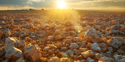 Wall Mural - Golden rock field with sunlight shining on it. Concept Golden Rocks, Sunlight, Nature, Landscape, Photography