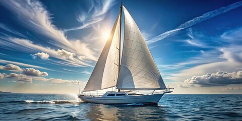 A pristine white sailboat sail billows gracefully in the wind, showcasing its elegant form against a background, sailboat, sail, white, background, isolated, elegance, nautical, sailing