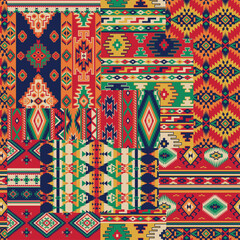 Wall Mural - native american tribal fabric patchwork wallpaper abstract vector seamless pattern for scarf kerchie
