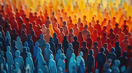 Paper cut out of a large crowd of people standing together. Diverse community and teamwork concept 