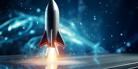 Aufkleber - Polygonal rocket design for a tech startup on dark blue background. Concept Polygonal Design, Rocket Illustration, Tech Startup, Dark Blue Background, Modern Aesthetic