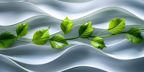 Wall Mural - Elegant 3D White and Green Geometric Floral Leaves Wall Texture for Interior Design. Concept Geometric Patterns, Floral Decor, Wall Textures, Interior Design, 3D Art