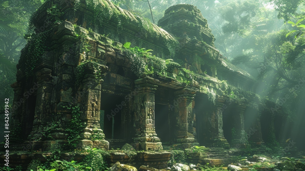 Ancient Ruins in Jungle: Mysterious ancient ruins overgrown with jungle ...