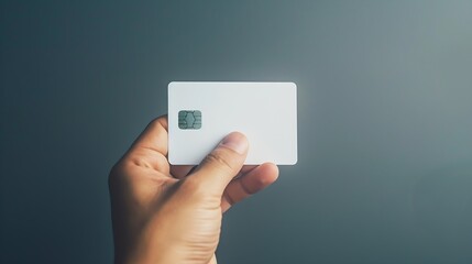 Aufkleber - Hand holding blank white credit card mockup with rounded corners Plain creditcard mock up template with electronic chip holding arm Plastic bankcard display front design Business brand : Generative AI