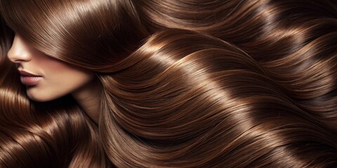 A close-up of thick, dark brown hair, each strand gleaming with a healthy shine, revealing a rich, textured cascade, shiny dark brown hair, hair texture, closeup, rich brown, healthy hair