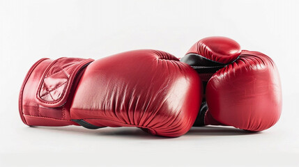 A pair of red boxing gloves laying on a white surface