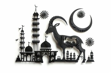 Poster - silhouette of goat with mosque shape isolated on white background 