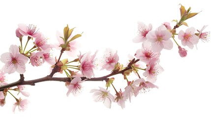 Poster - Pink spring cherry blossom Cherry tree branch with spring pink flowers isolated on white : Generative AI