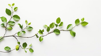 Wall Mural - Fresh branch with green leaves isolated on white background : Generative AI