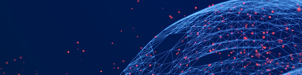 Wall Mural - Digital landscape with dots and lines. Cyberspace grid. Background concept for your design. 3d