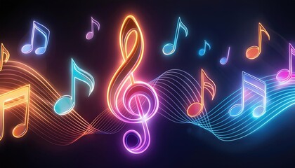 Wall Mural - Abstract background with glowing lines, Music background, neon light music pattern wallpaper, glowing music pattern images, neon music notes wallpaper, 