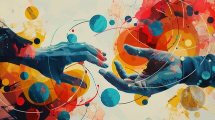 Wall Mural - Abstract artwork of hands building a dynamic goal-setting diagram. 
