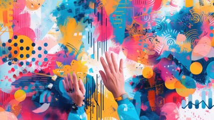 Wall Mural - Abstract artwork of hands building a dynamic goal-setting diagram. 