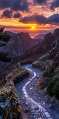 Wall Mural - Winding Path to Sunset Mountaintop