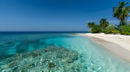 Poster - A beach with a lagoon surrounded by a coral reef