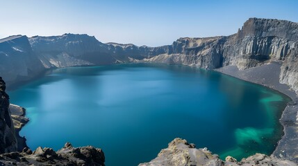 Wall Mural - volcanic craters with brilliant blue lakes