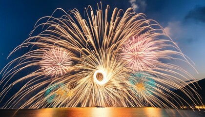 Wall Mural - Spectacular Fireworks Display Captured From Below with Vivid Colors and Glowing Sparks