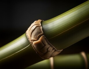 A close-up of a bamboo node, where two segments of the stalk meet