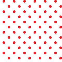 Wall Mural - Polka dot pattern, red round dots on white background - dotted seamless repeatable texture background