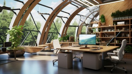 Green tech startup office with sustainable design and practices