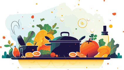 Wall Mural - Cooking food on the kitchen. Vector illustration in flat style.