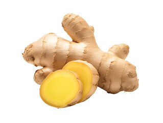 a ginger root and a slice of ginger