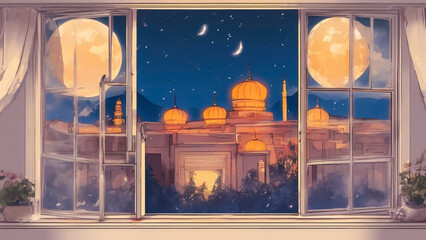 Wall Mural - window in the night with a window